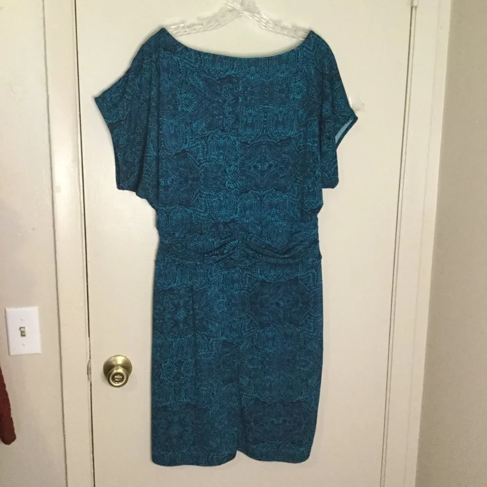Ann Taylor Blue Paisley Crepe Dolman Sleeve Dress